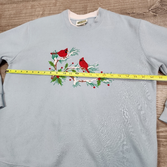 CARDINAL BIRD Graphic Pullover Blue Sweatshirt Crew Neck Collar Large - Picture 7 of 14